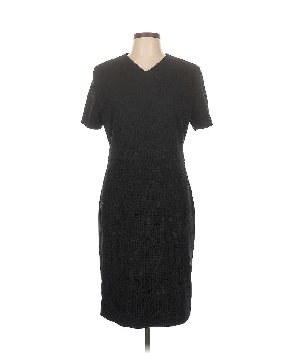 [Hugo Boss] Black V-Neck Short Sleeve Textured Sheath Dress Work Office LBD 14